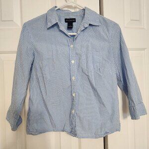 Adorable Blue Gingham Button Up Ann Taylor